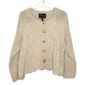 PURE Handknit Cotton Cardigan Sweater L/XL